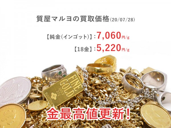 質屋マルヨは大阪で金の高価買取をしています！7000円の大台を超えました。サムネイル
